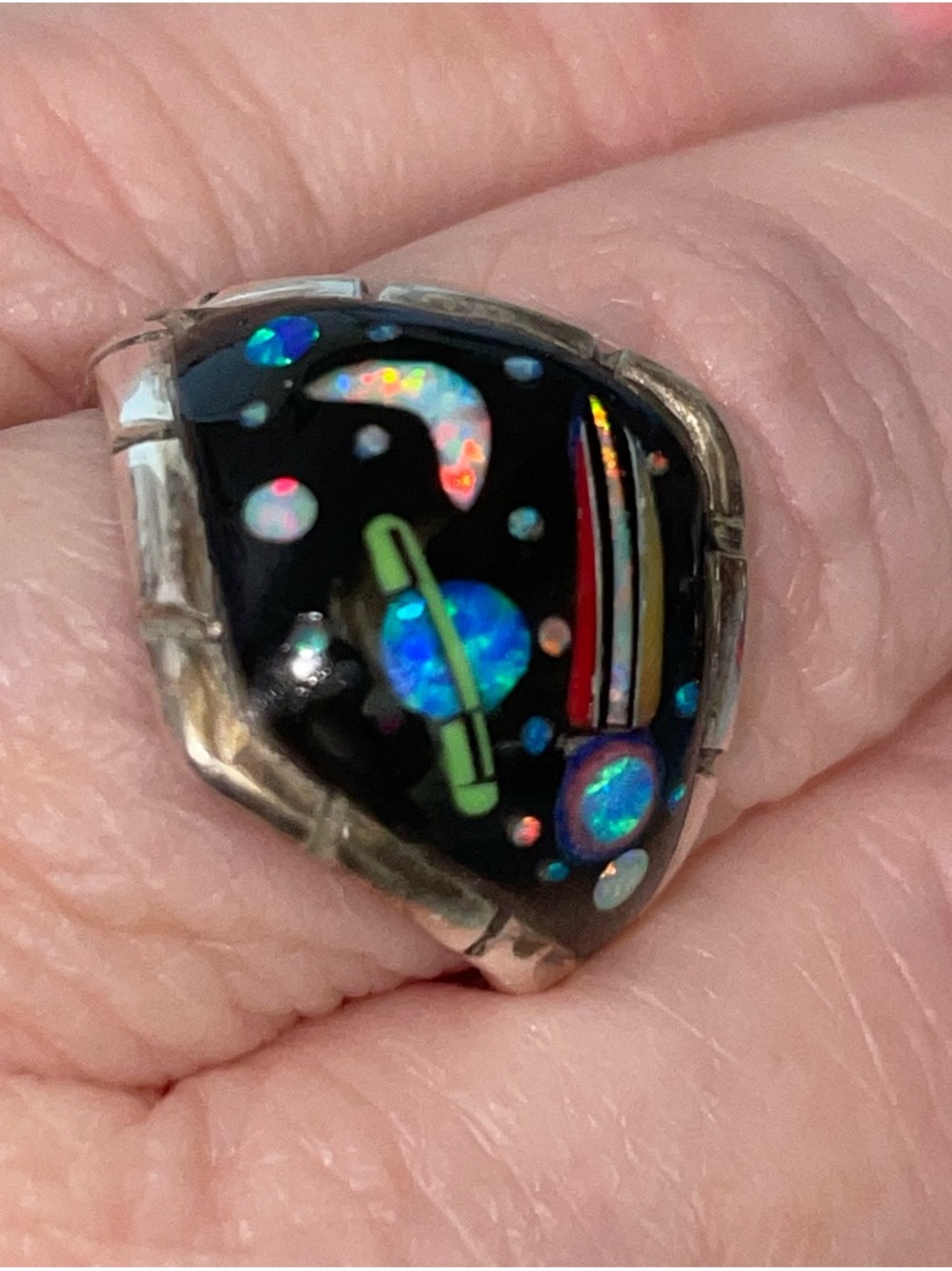 Native American Multi Gem Inlaid Sky Ring Sz 8